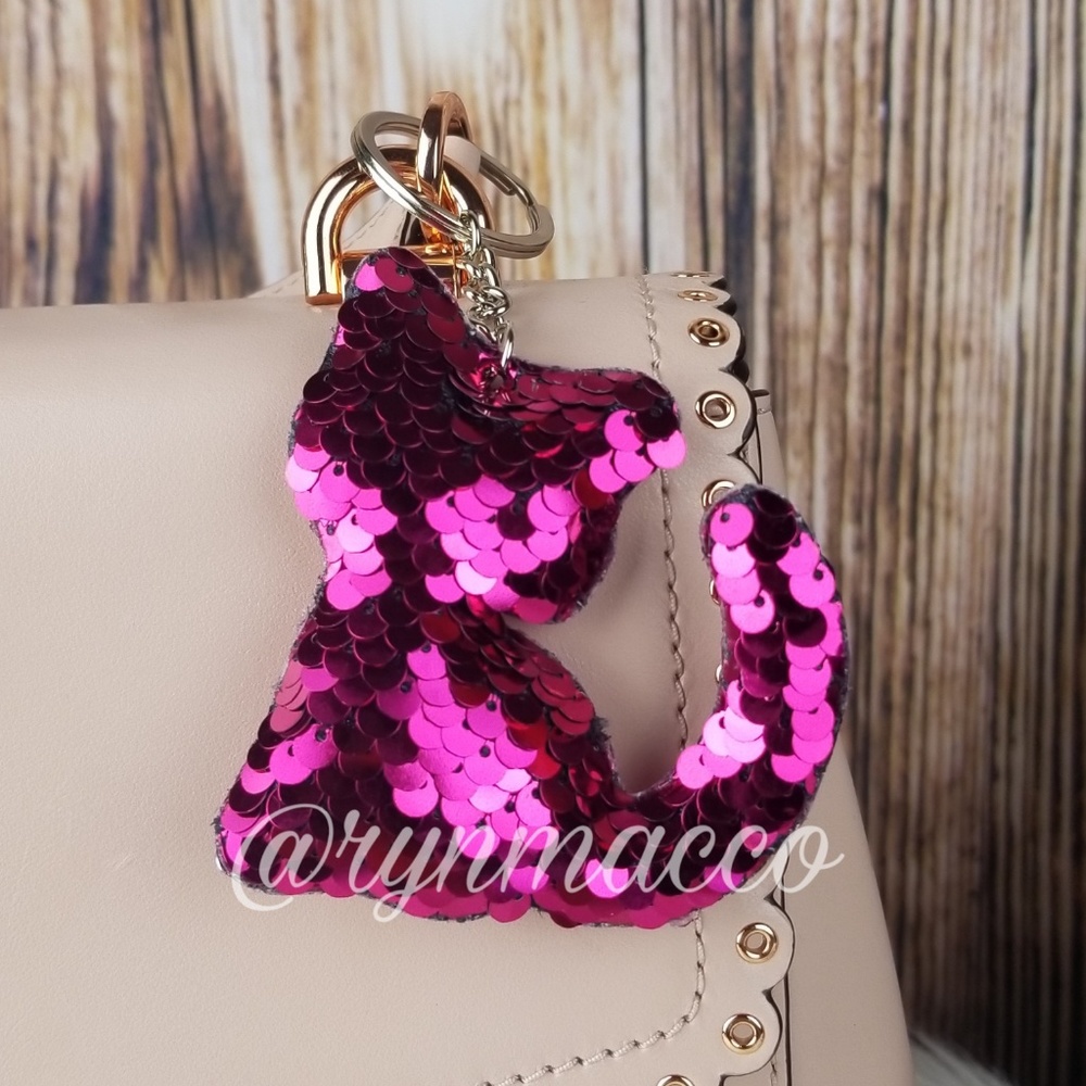 Fuchsia Sequin Kitty Keychain